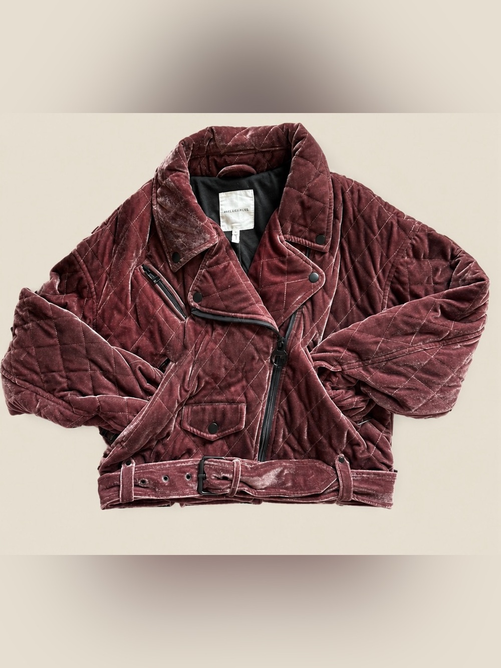 Avec Les Filles Quilted Velvet Moto Jacket Mauve Size M